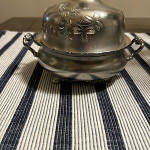 Elegant Silver Domed Butter Dish with Floral Motif